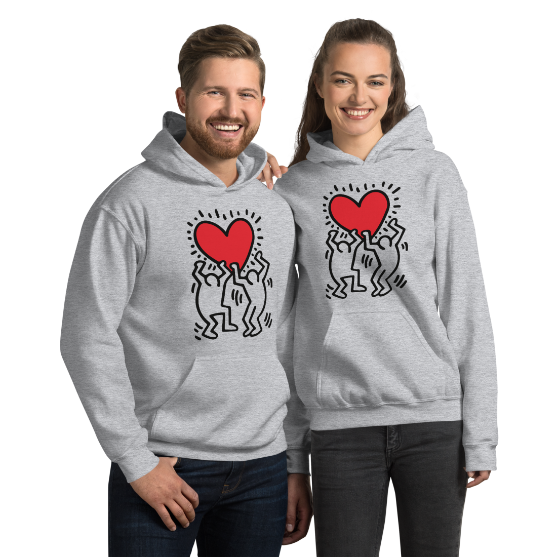 Men Holding Heart Icon, Street Art Hoodie